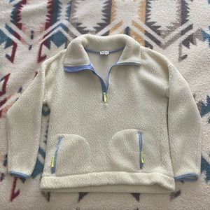 J.Crew Vintage Polartec Sherpa Fleece Half-zip Jacket Cream Blue Yellow Sweater